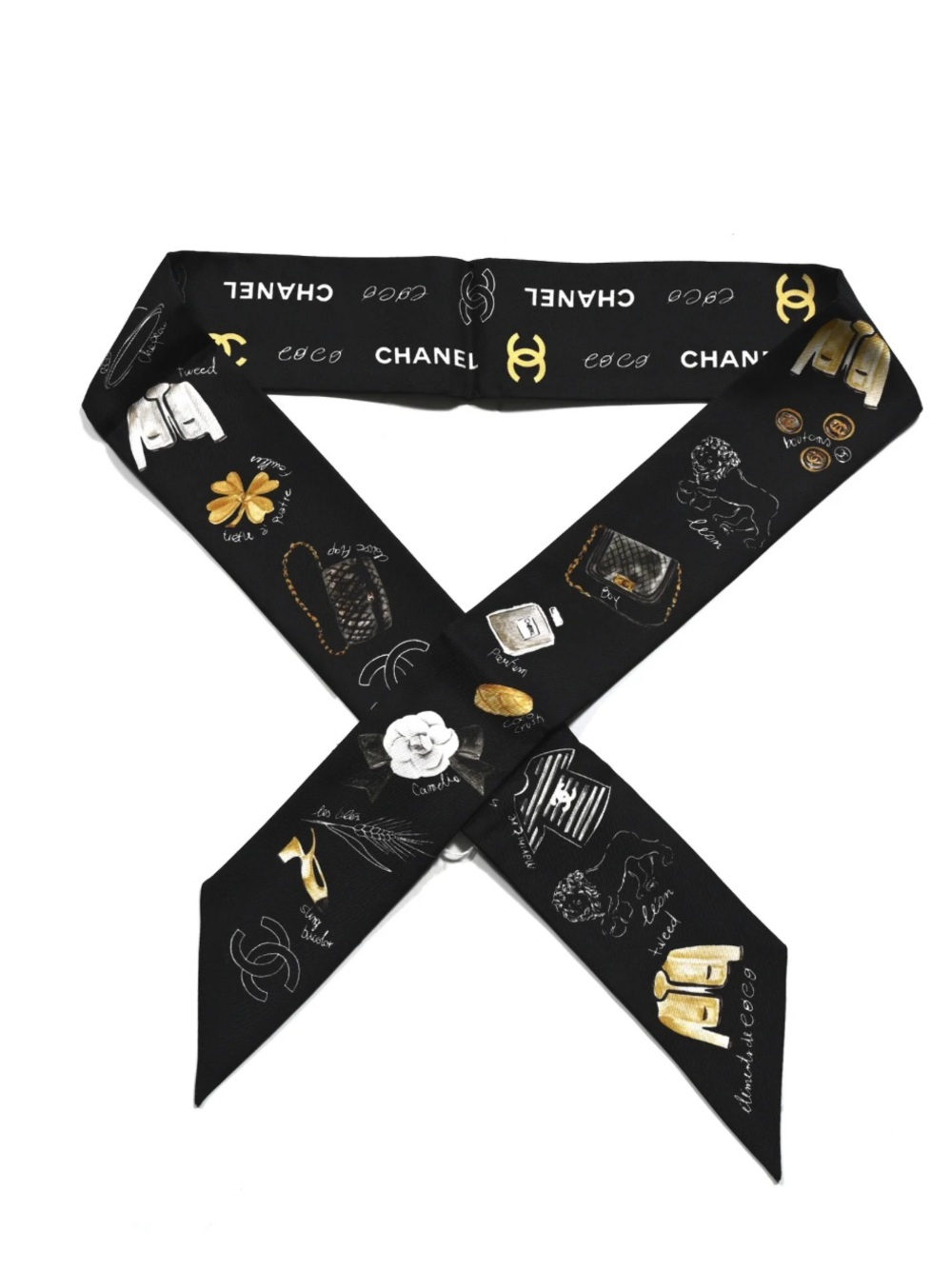 Double C Black Letter Logo Accessories Pattern Twilly Scarf